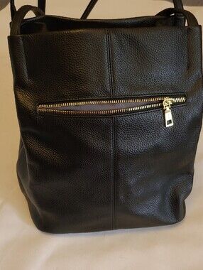Classic Black Shoulder Bag with Gold Zipper Detail